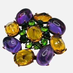 Joan Rivers Inverted Inverted Gold, Purple and Green Rhinestone Brooch